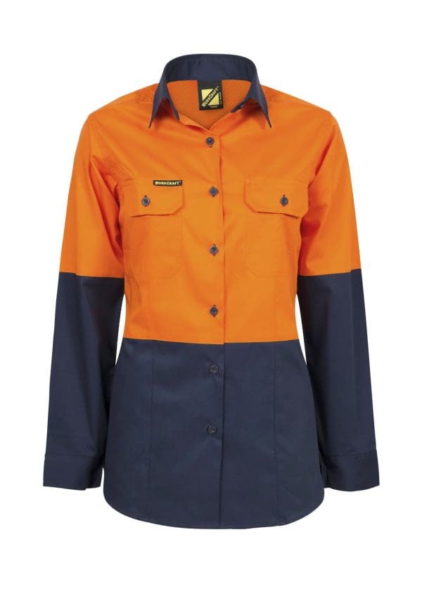 WSL502 NCC LADIES LIGHTWEIGHT HI VIS LONG SLEEVE VENTED COTTON DRILL SHIRT