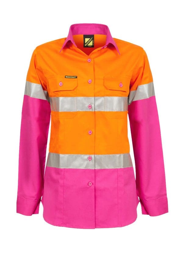 LADIES LIGHTWEIGHT HI VIS LONG SLEEVE VENTED REFLECTIVE COTTON DRILL SHIRT