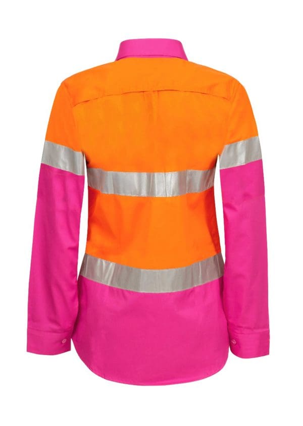 LADIES LIGHTWEIGHT HI VIS LONG SLEEVE VENTED REFLECTIVE COTTON DRILL SHIRT