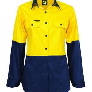 WSL502 NCC LADIES LIGHTWEIGHT HI VIS LONG SLEEVE VENTED COTTON DRILL SHIRT