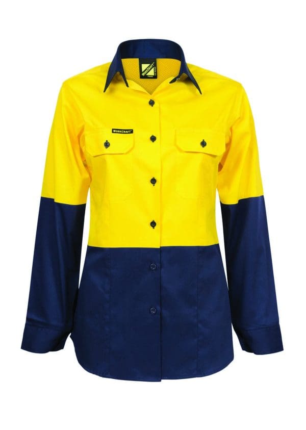 WSL502 NCC LADIES LIGHTWEIGHT HI VIS LONG SLEEVE VENTED COTTON DRILL SHIRT