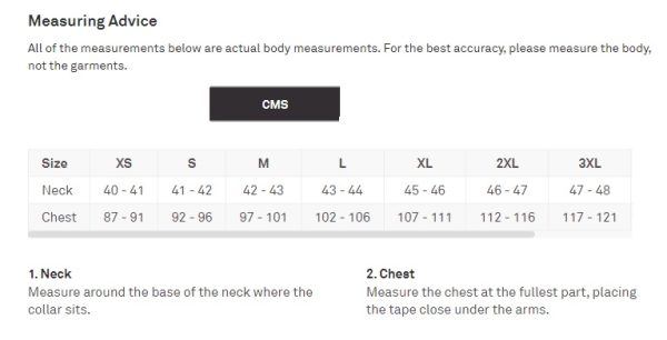 Swanndri Men's Shirt Size Guide in CM for sizes XS-3XL