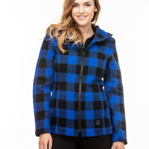 Swanndri Women's Seattle Wool Hoodie in Blue/Black Check. Item number: SW244796W. Order yours from Outback Clothing Co today for the perfect mid-weight jacket and winter warmer.