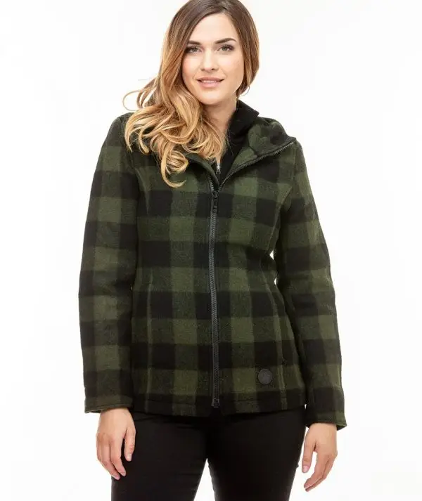 Swanndri Women's Seattle Wool Hoodie in Olive/Black Check. Item number: SW244796W. Order yours from Outback Clothing Co today for the perfect mid-weight jacket and winter warmer.