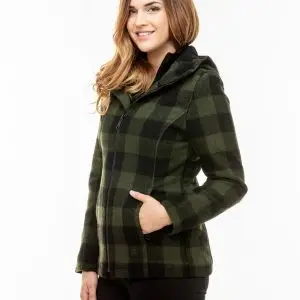 Swanndri Women's Seattle Wool Hoodie in Olive/Black Check. Item number: SW244796W. Order yours from Outback Clothing Co today for the perfect mid-weight jacket and winter warmer.