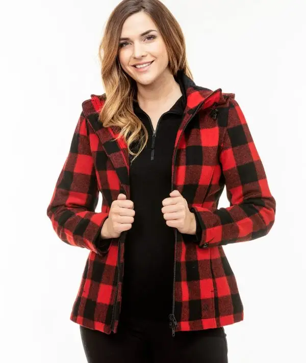 Swanndri Women's Seattle Wool Hoodie in Red/Black Check. Item number: SW244796W. Order yours from Outback Clothing Co today for the perfect mid-weight jacket and winter warmer.