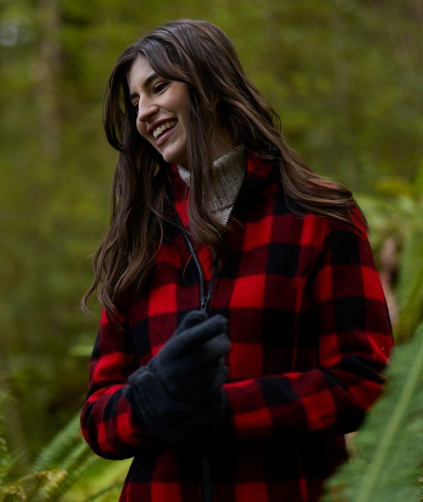 Swanndri Women's Seattle Wool Hoodie in Red/Black Check. Item number: SW244796W. Order yours from Outback Clothing Co today for the perfect mid-weight jacket and winter warmer.