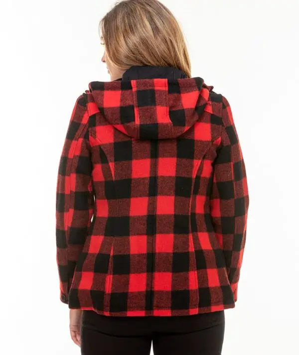 Swanndri Women's Seattle Wool Hoodie in Red/Black Check. Item number: SW244796W. Order yours from Outback Clothing Co today for the perfect mid-weight jacket and winter warmer.