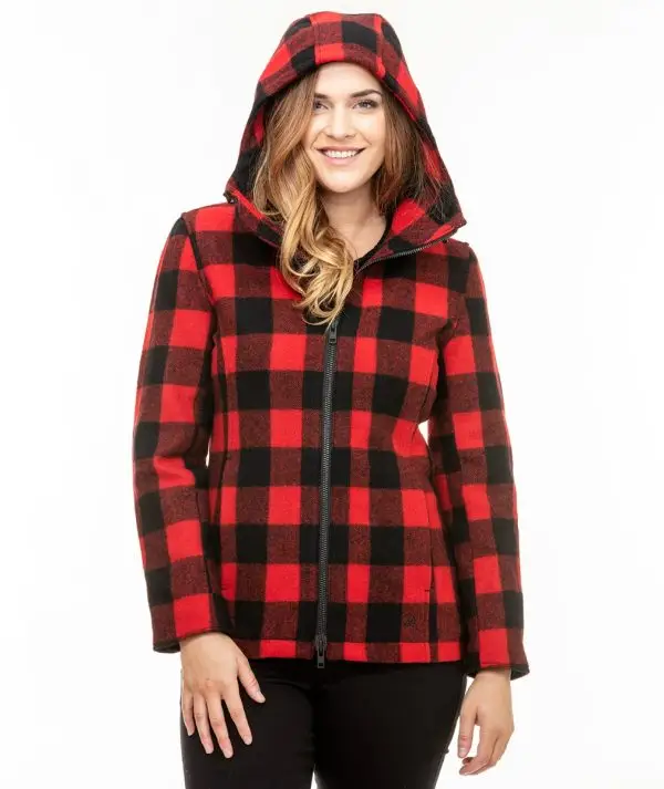 Swanndri Women's Seattle Wool Hoodie in Red/Black Check. Item number: SW244796W. Order yours from Outback Clothing Co today for the perfect mid-weight jacket and winter warmer.