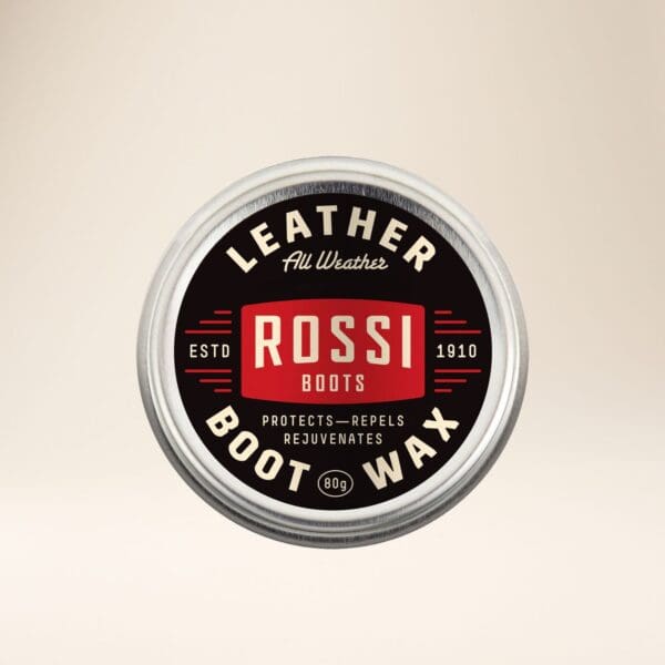 Rossi Leather Boot Wax in a 2 pce round can.