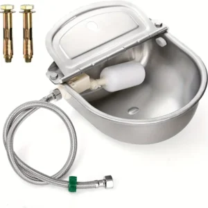 Automatic Animal Drinking Water Bowl With Float Valve, 304 Stainless Steel Kit Includes Bowl, Pipe, Valve, Quick Connector Adapter And Countersunk Bolts. (Auto-Filling)